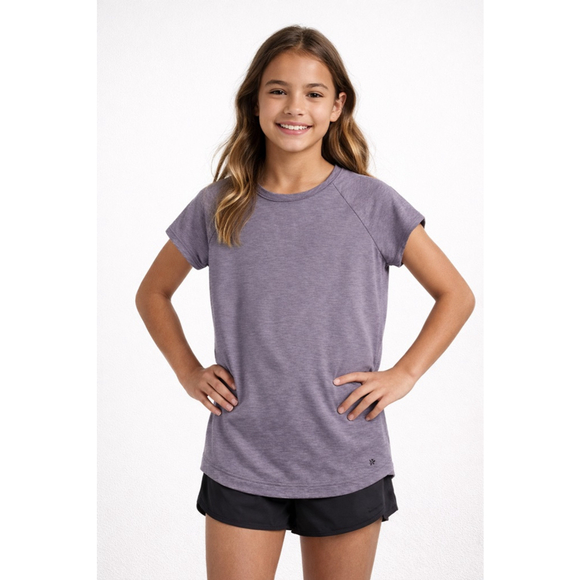 Athleta Girl Comeback Tee Purple Heather Mesh Back Size L 12 Athletic Shirtk - Picture 3 of 7